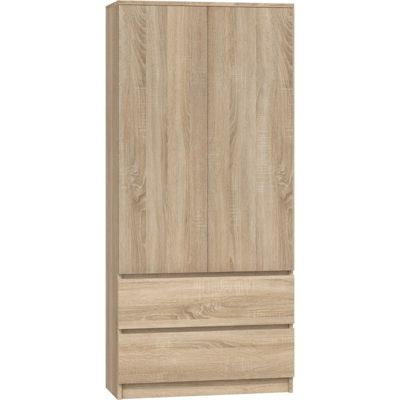 TURIN - Armoire de chambre style moderne - Penderie multifonctions - 2 portes + tiroirs - 90x50x180 cm - CHÊNE SONOMA
