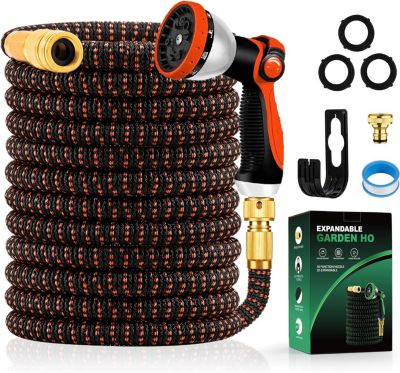 Tuyau d'Arrosage Extensible Noir Orange 45m - 10 Modes Pulverisation - Raccords en Métal Durables Jardin Arrosage et Nettoyage