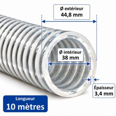 Tuyau En Spirale Pour Bassins Et Ruisseaux 38 Mm X 20 M - PVC Flexible Intérieur Lisse Noir