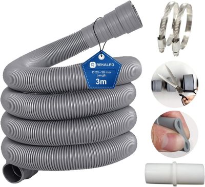 Tuyau dévacuation deau sale de 3 m pour machine à laver avec raccord de tuyau dévacuation et 2 colliers
