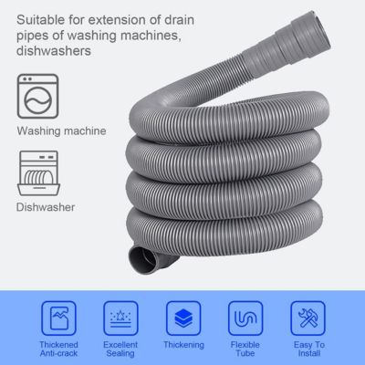 Tuyau dévacuation deau sale de 3 m pour machine à laver avec raccord de tuyau dévacuation et 2 colliers