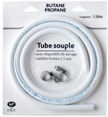 Tuyau de gaz souple avec 2 colliers de serrage 1,50m - Validité 5 ans