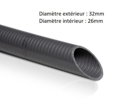 Tuyau PVC semi rigide Longueur 10M diamètre 32mm extérieur Coloris Gris souple diam intérieur 26mm ZENLYS