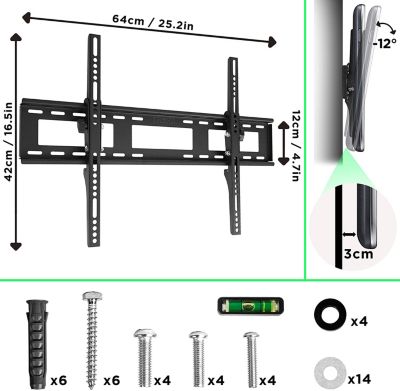 TVB123M Support TV mural pour écran de 23 à 55 pouces Inclinable Charge max 40 kg VESA 200 400 Télé LED LCD OLED Duronic