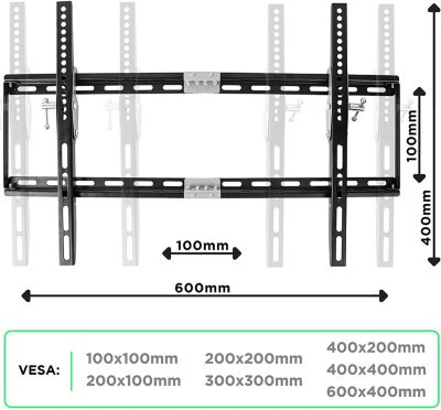 TVB777 Support TV mural pour écran de 33 à 60 pouces Inclinable Charge max 40 kg VESA 100 600 Télé LED LCD OLED Duronic