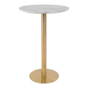 TYROL - Table Haute 70cm Aspect Marbré et Pied Métal Doré