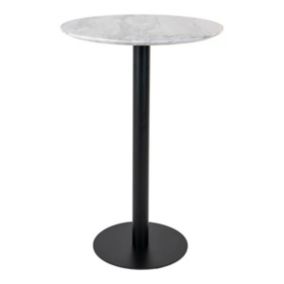 TYROL - Table Haute 70cm Aspect Marbré et Pied Métal Noir