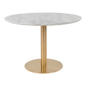 TYROL - Table Repas 110cm Plateau MDF Aspect Marbré et Pied Métal Doré