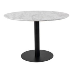 TYROL - Table Repas 110cm Plateau MDF Aspect Marbré et Pied Métal Noir