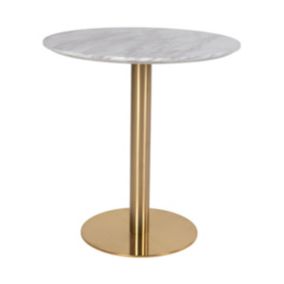 TYROL - Table Repas 70cm Plateau MDF Aspect Marbré et Pied Métal Doré