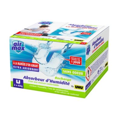 Recharges UHU Air Max Magnet - 2x 450g Sans Parfum Pour Absorbeur D'Humidité, Anti-Moisissure Efficace
