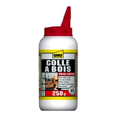 UHU Colle à bois express -  Plus forte que le bois, résistante à l'humidité, embout de précision, transparente, biberon 250g