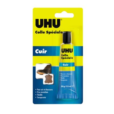 UHU Colle spéciale cuir et chaussure - Colle idéale pour réparer les semelles usées et les talons, transparente, tube de 30g