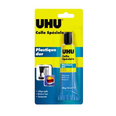 UHU Colle spéciale plastique dur - colle idéale pour toutes les matières plastiques courantes , transparente, tube 30g