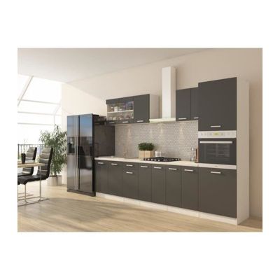 ULTRA Cuisine complete avec colonne four et plan de travail inclus L 300 cm - Gris mat
