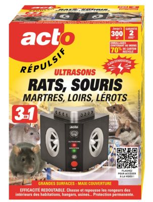 Ultrasons répulsifs rats et souris Acto 300m²