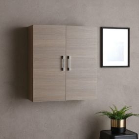 Unité Murale De Salle De Bains À 2 Portes En Chêne Naturel Avec Étagère En Verre Rimini