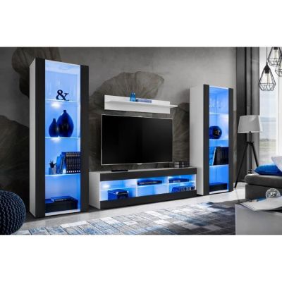 Unité murale TV Open Set 6 Corps Blanc Mat Façade Noir Mat - Design Contemporain