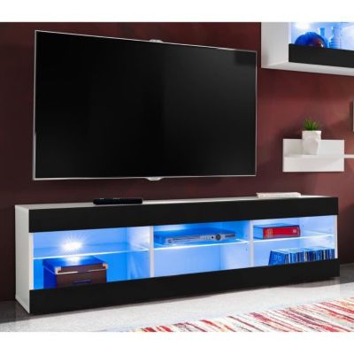 Unité murale TV Open Set 6 Corps Blanc Mat Façade Noir Mat - Design Contemporain
