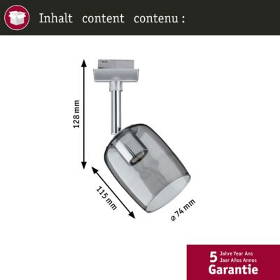 URail Spot sur rail Blossom Spot individuel G9 max. 10W gradable 230V Chrome mat, Verre fumé