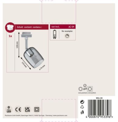 URail Spot sur rail Blossom Spot individuel G9 max. 10W gradable 230V Chrome mat, Verre fumé