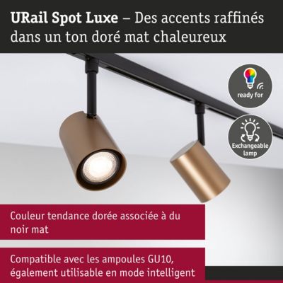 URail Spot sur rail Luxe GU10 max. 10W gradable 230V Doré mat, Noir mat