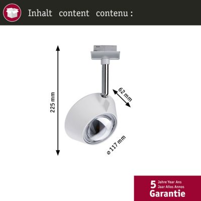 URail Spot sur rail Sabik Spot individuel 570lm / 360lm 9W / 4,5W 2700K gradable 230V Blanc dépoli Chrome mat