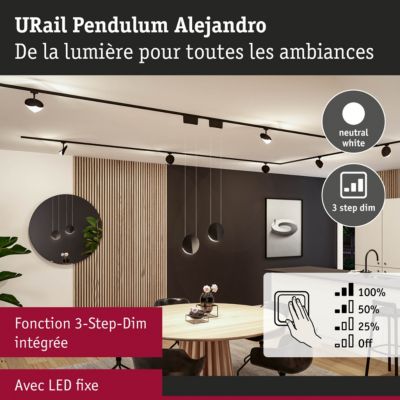 URail Suspension 3-Step-Dim Alejandro 800lm 10W 4000K gradable 230V Noir mat