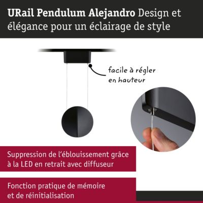 URail Suspension 3-Step-Dim Alejandro 800lm 10W 4000K gradable 230V Noir mat