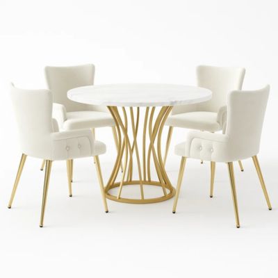 URBAN MEUBLE Ensemble table ronde marbre blanc doré avec 4 chaises beige