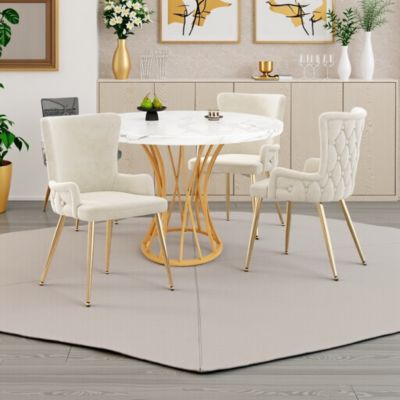 URBAN MEUBLE Ensemble table ronde marbre blanc doré avec 4 chaises beige
