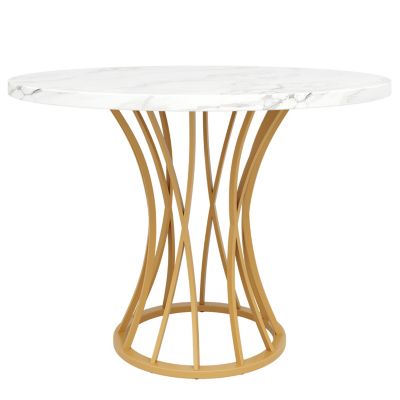 URBAN MEUBLE Ensemble table ronde marbre blanc doré avec 4 chaises beige