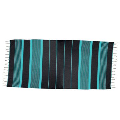 Véritable fouta Tunisienne 1m x 2m tissage à plat 100% coton 380g - Gris foncé et bleu - Vivezen