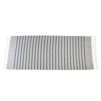 Véritable fouta Tunisienne 1m x 2m tissage à plat 100% coton 380g - Horizon - Lin et Noir - Vivezen