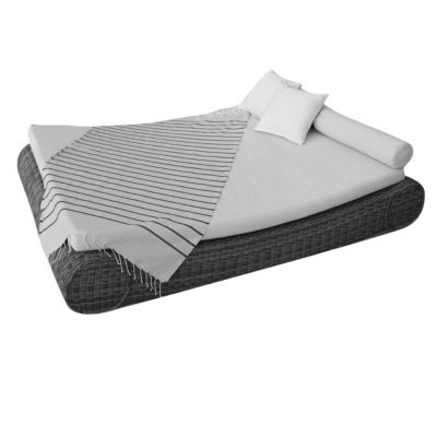Véritable fouta Tunisienne 1m x 2m tissage à plat 100% coton 380g - Horizon - Lin et Noir - Vivezen