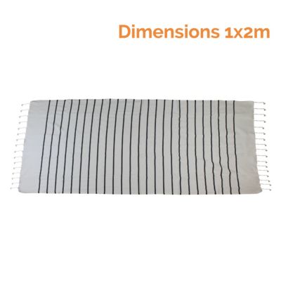 Véritable fouta Tunisienne 1m x 2m tissage à plat 100% coton 380g - Horizon - Lin et Noir - Vivezen
