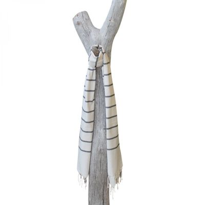 Véritable fouta Tunisienne 1m x 2m tissage à plat 100% coton 380g - Horizon - Lin et Noir - Vivezen