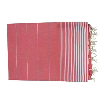 Véritable fouta Tunisienne XXL 2m x 3m tissage à plat 100% coton 380g - Rouge vermeil et blanc - Vivezen