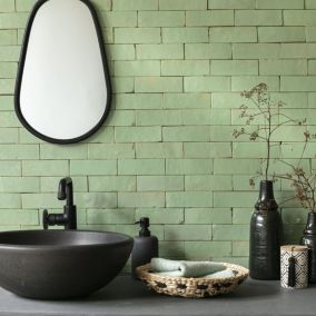 Véritable Zellige Marocain - Vert Amande 5x15 Cm (au m²)