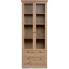 Vaisselier 2 portes vitrées 2 tiroirs effet chêne 80 cm - Saga