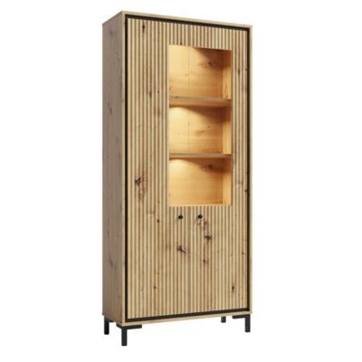 Vaisselier 5 étages En Bois Vitrine Avec Led 89x196 Cm Design Contemporain Bois Naturel