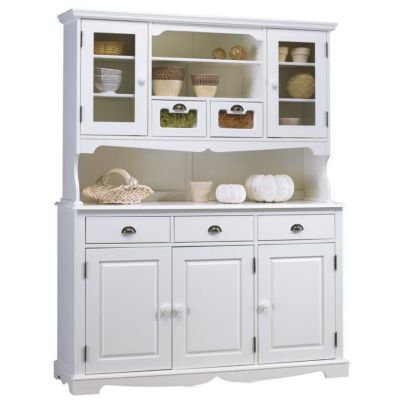 Vaisselier Blanc 5 Portes 5 Tiroirs 11 Niches Style Anglais L 146.6 H 186 P 42.5 cm - L 146.6 x l 42.5 x H 186 cm