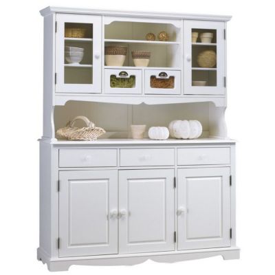 Vaisselier Blanc 5 Portes 5 Tiroirs 11 Niches Style Anglais L 146.6 H 186 P 42.5 cm - L 146.6 x l 42.5 x H 186 cm