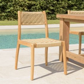 VALERIA - Lot de 2 chaises jardin teck rotin synthétique tressé beige