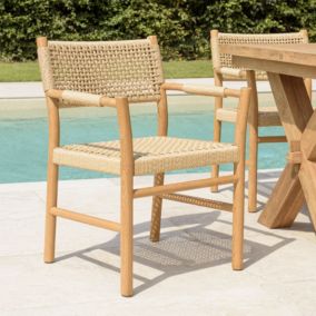 VALERIA - Lot de 2 fauteuils jardin accoudoirs teck rotin synthétique beige