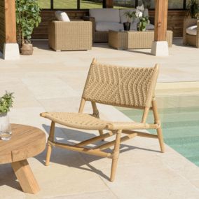 VALERIA - Lot de 2 fauteuils lounge jardin teck rotin synthétique relief