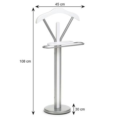 Valet de chambre FABIO chevalet de nuit portant pour vêtements, structure en métal laqué et finition en MDF décor blanc mat
