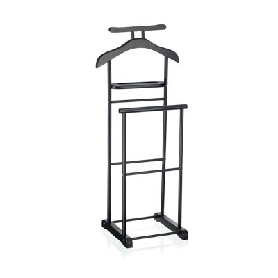 Valet de chambre MEDINA chevalet de nuit double portant pour vêtements, en MDF et métal laqué noir