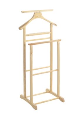 Valet de nuit double, valet de chambre en bois massif hévéa coloris naturel - longueur 47 x profondeur 36 x hauteur 102 cm