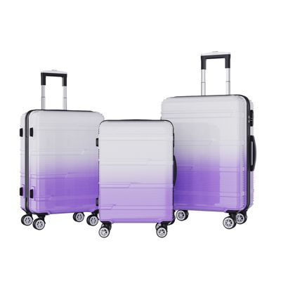 Valise 3 pièces dégradé rose violet ABS, tailles 20/24/28 pouces, 4 roues et cadenas